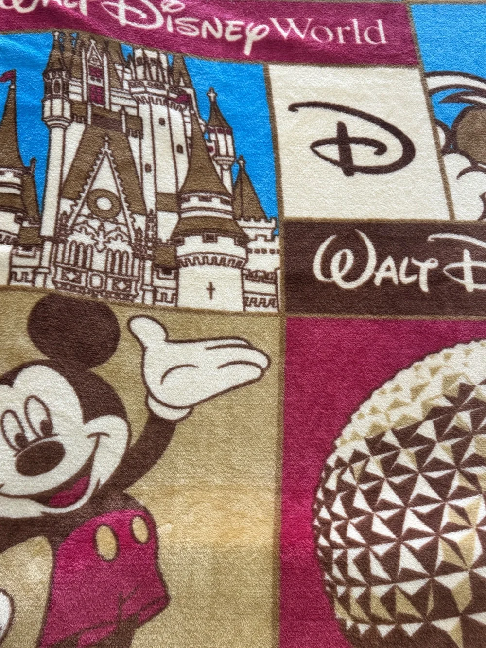 Disney Parks Vintage Patchwork Throw Blanket – Blue, Tan, Brown, Burgundy